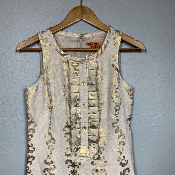 TORY BURCH NEW Maggie Gold Foil Jaquard Dress Sz 2 - Picture 2 of 7